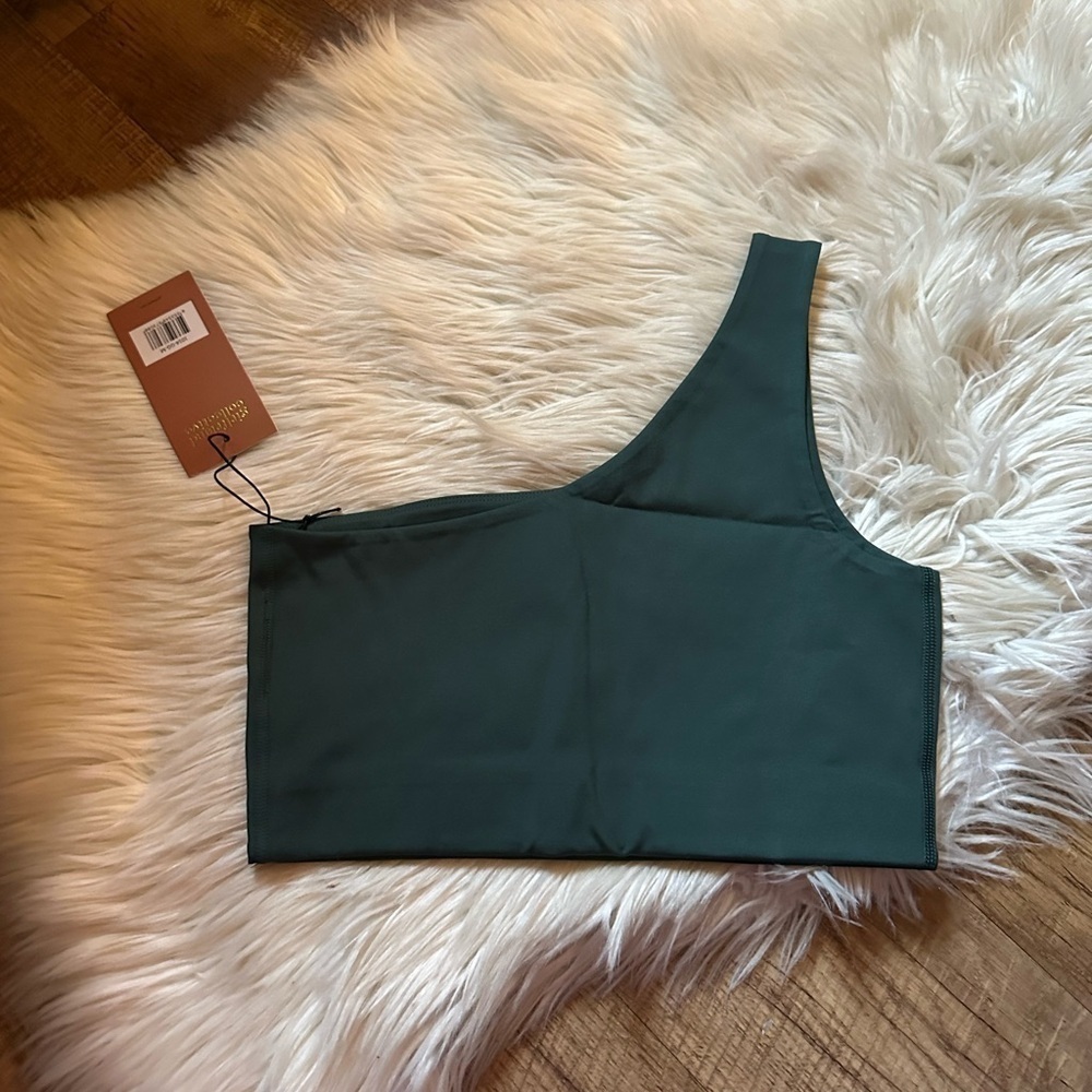 GIRLFRIEND COLLECTIVE Bianca One Shoulder Sports Bra In Moss Green - Picture 4 of 4